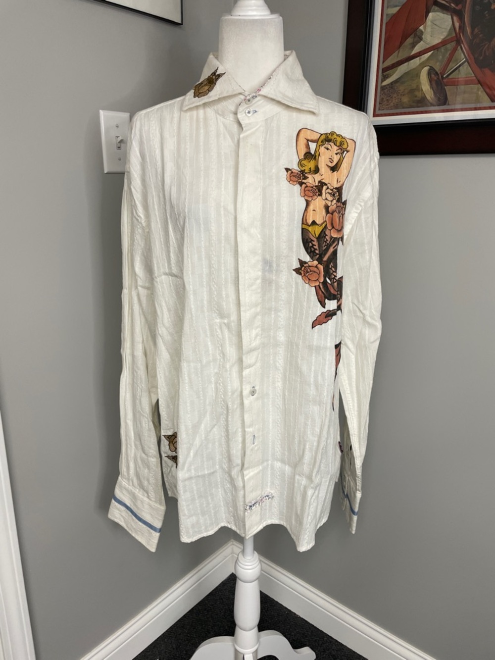 NWT English Laundry Sailor Tattoo Sleeve Dress Shirt Hand Sewn XL Pinup